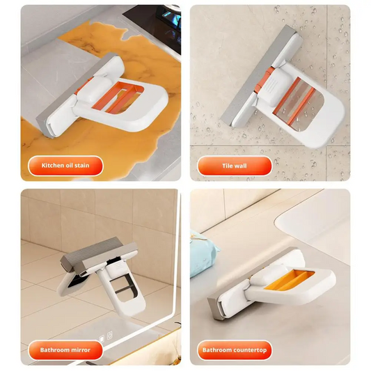 Mini mop cleaning spills on a kitchen countertop near the sink.