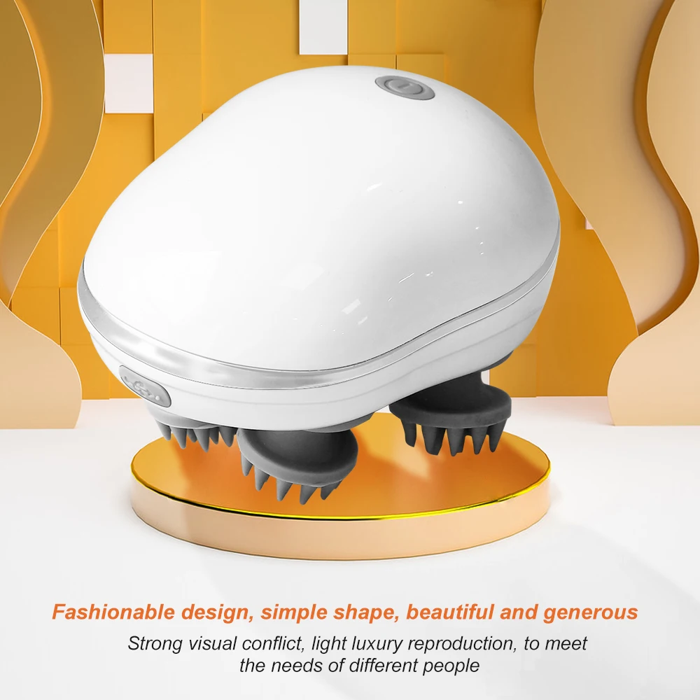 White and gray device on a stand with a yellow background