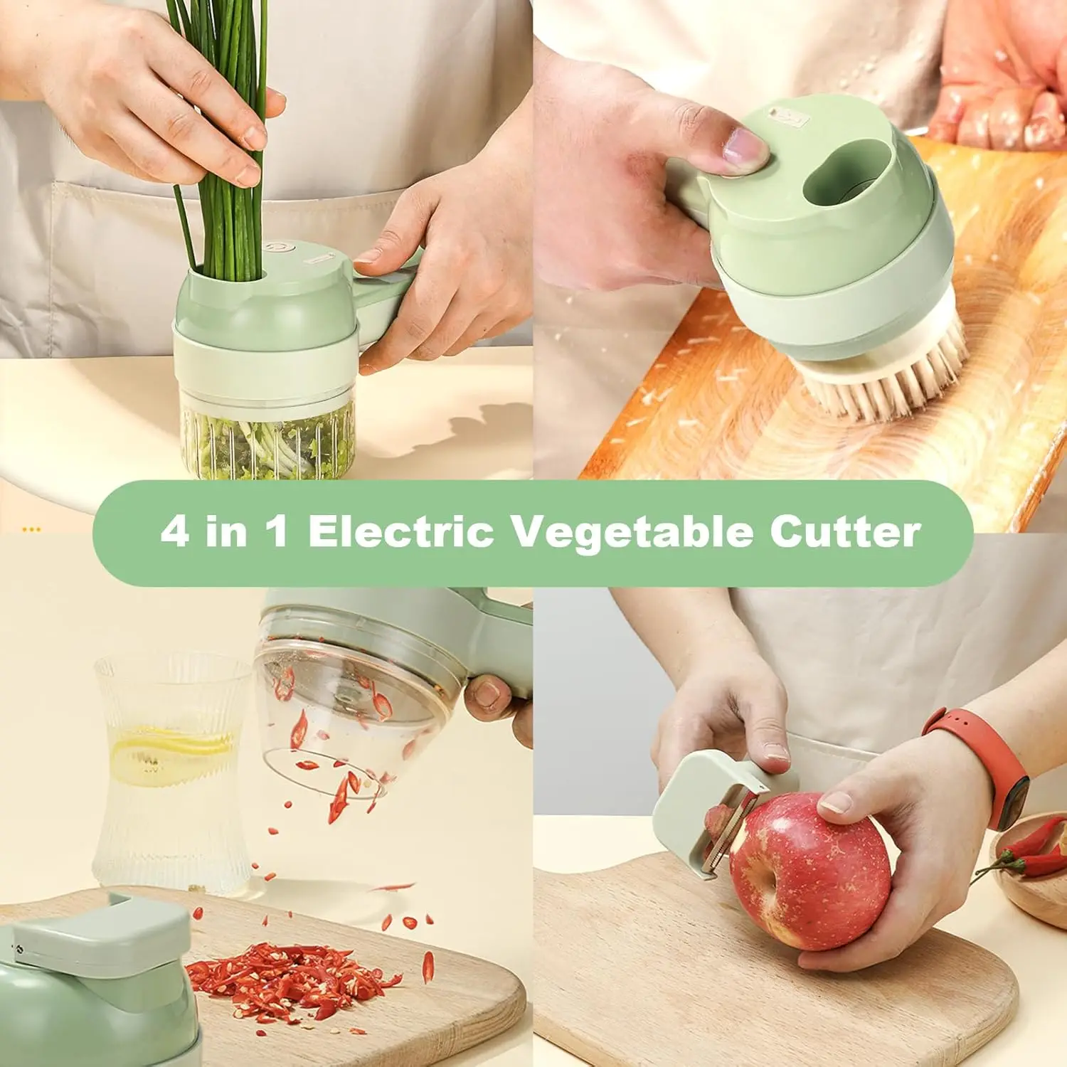 Handheld vegetable slicer cutting garlic, onion, chili

