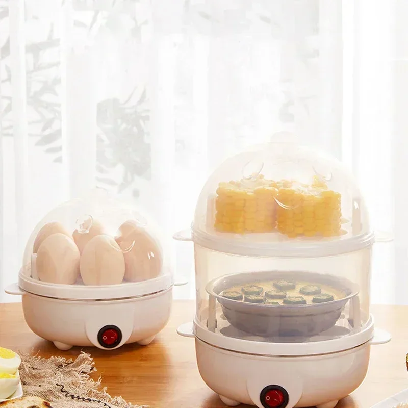 Double Layer Electric Egg Boiler & Steamer – 220V Multifunction Kitchen Breakfast Machine, Mini Corn & Egg Steamer, Automatic Power-Off