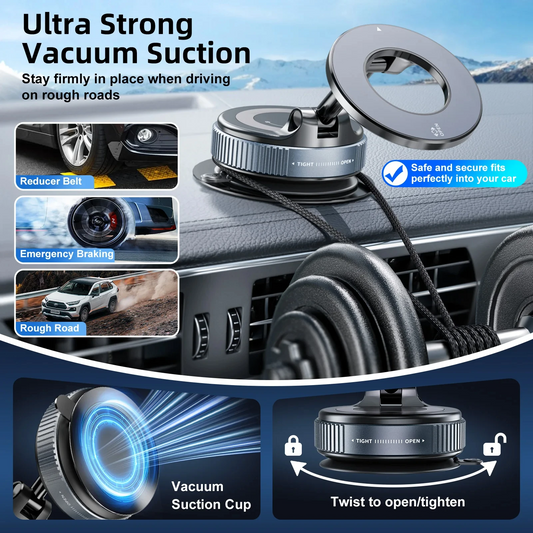 K007 magnetic phone holder on car dashboard with 360° rotation