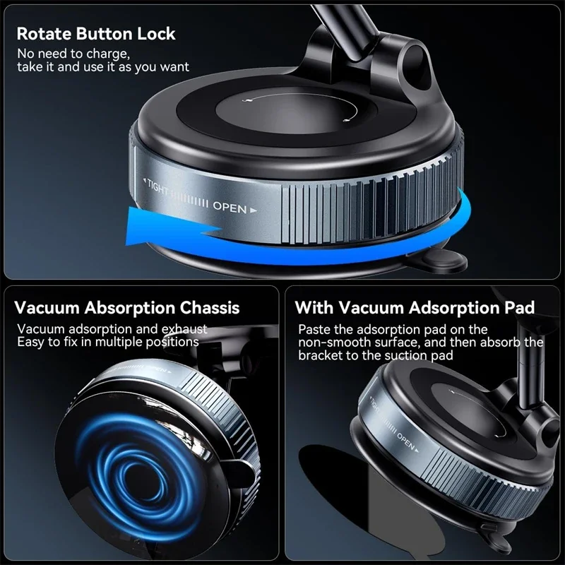 Phone holder with vacuum adsorption pad on a dark background