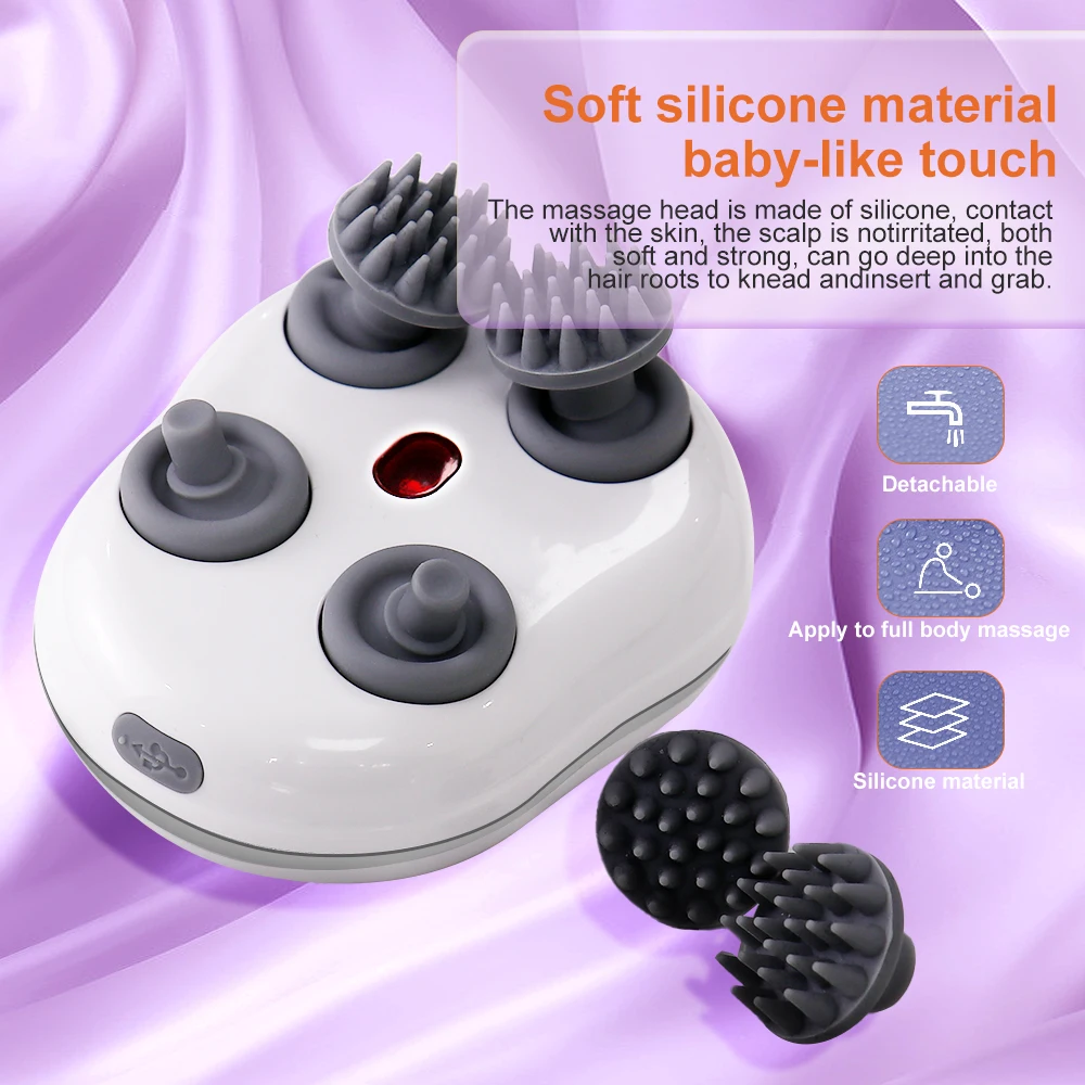 Massage tool with silicone attachments on a purple background