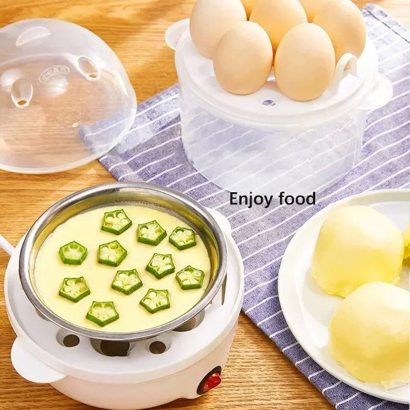 Collage of breakfast ideas: eggs, buns, momos, sweet potato, and multi-layer steaming.