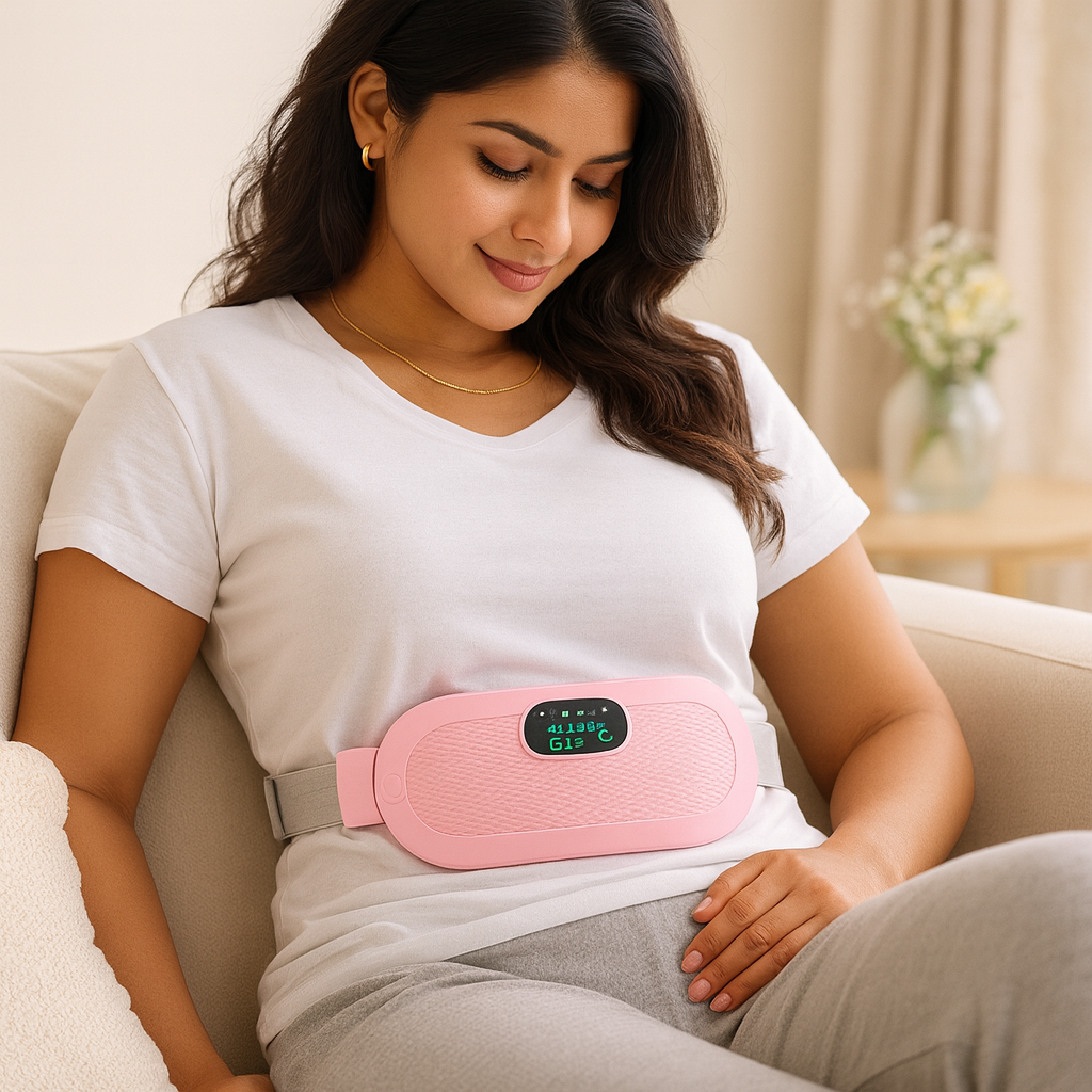 woman using periods massaging belt
