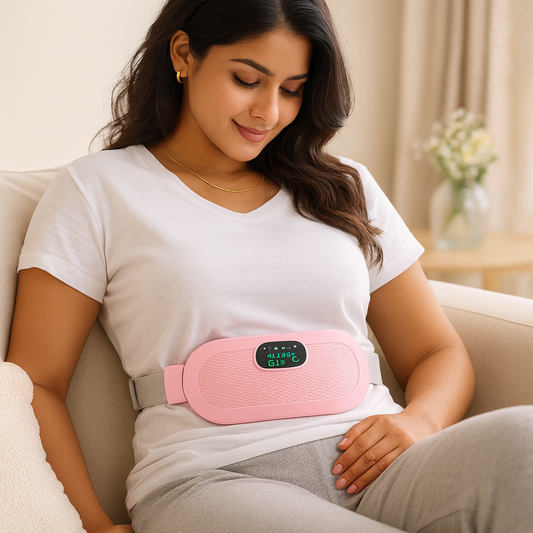 woman using periods massaging belt
