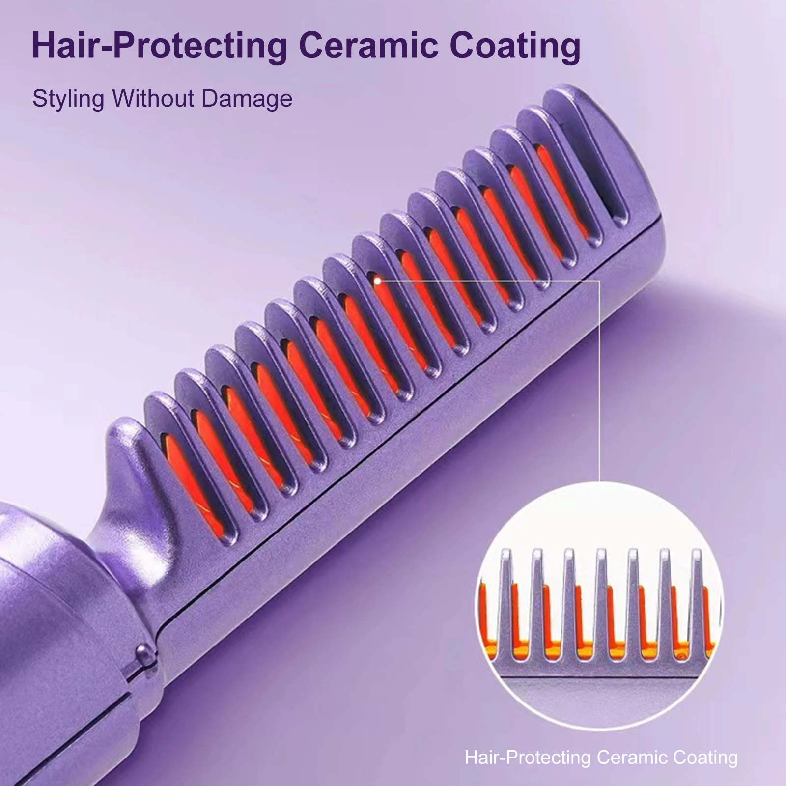 Hair straightener with hair-protecting ceramic coating on a purple background