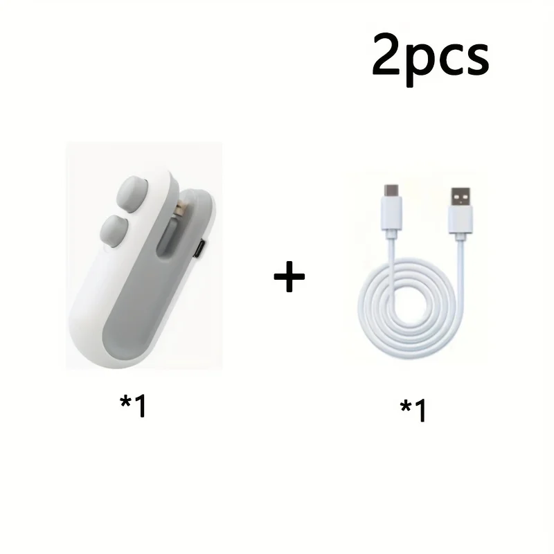 White electronic packet sealer with charging cable on a white background